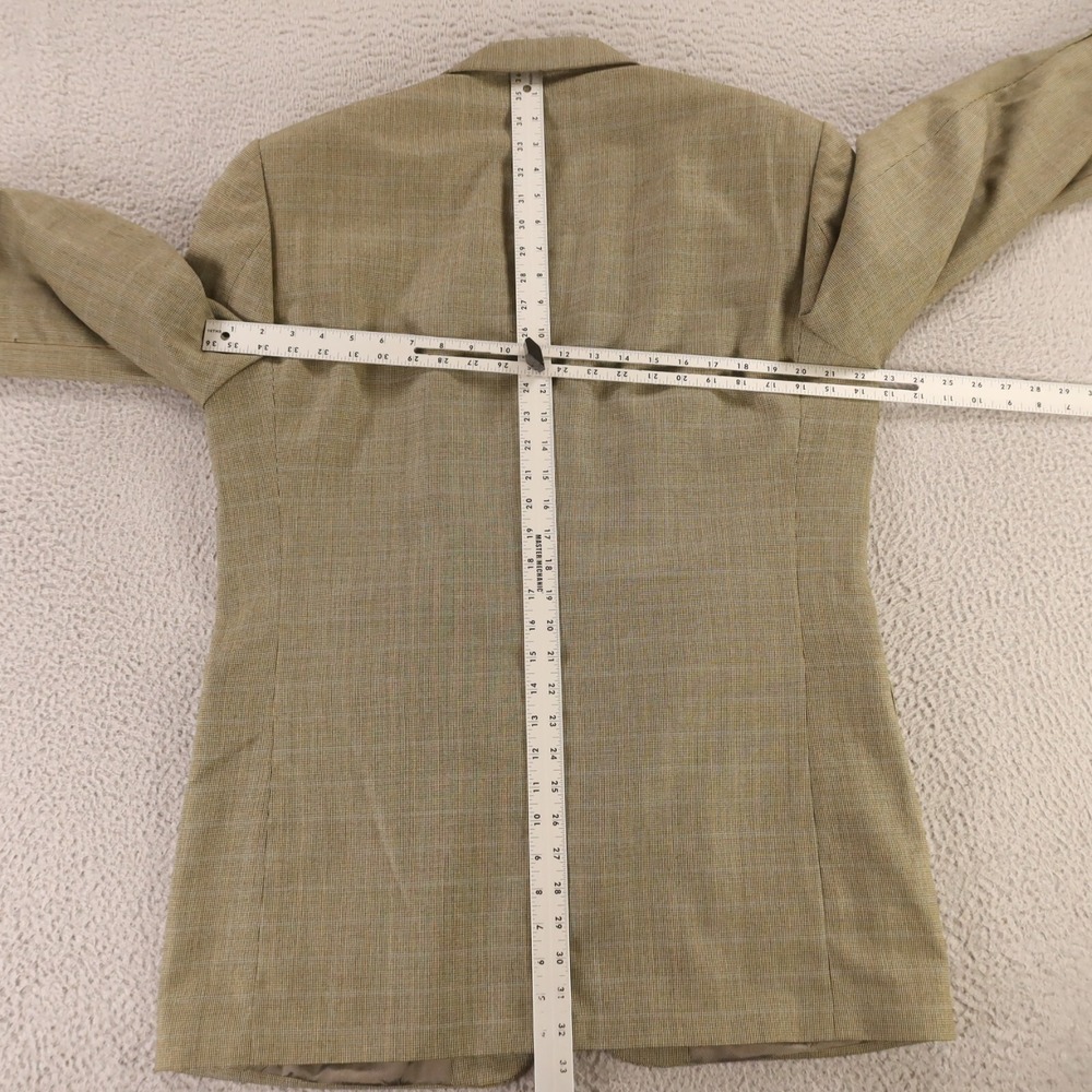 VINTAGE Tweed Jacket M Green Brown Houndstooth Over Check 100% Wool Blazer 42L - Picture 11 of 16